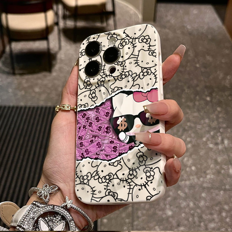 金钱墨KT猫适用iphone16/15苹果12褶皱手机壳14promax防摔13/11潮