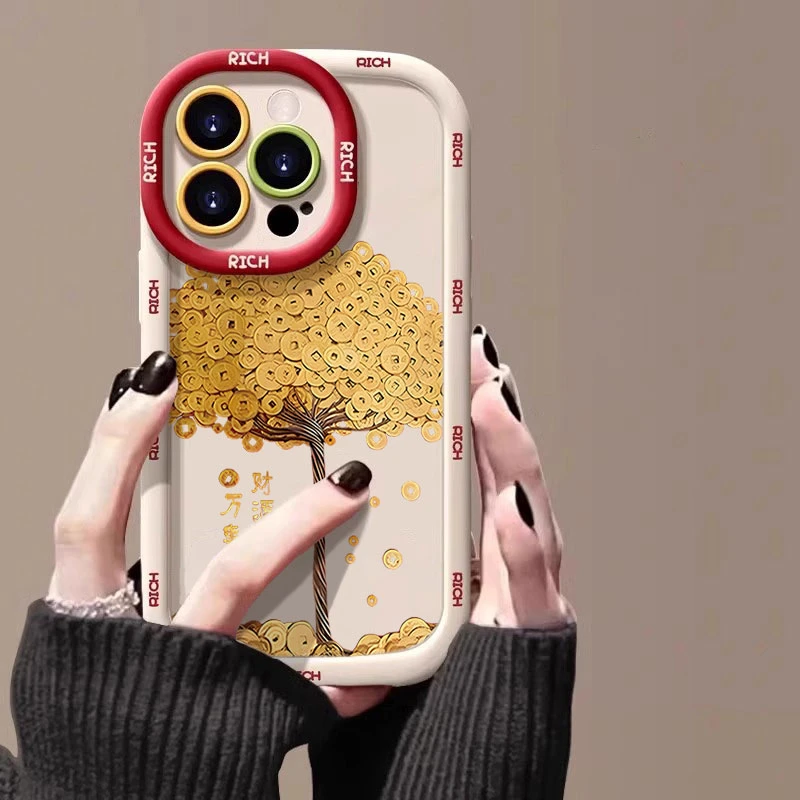 元宝摇钱树适用iphone16苹果15promax全包手机壳14泡芙13p软12/11