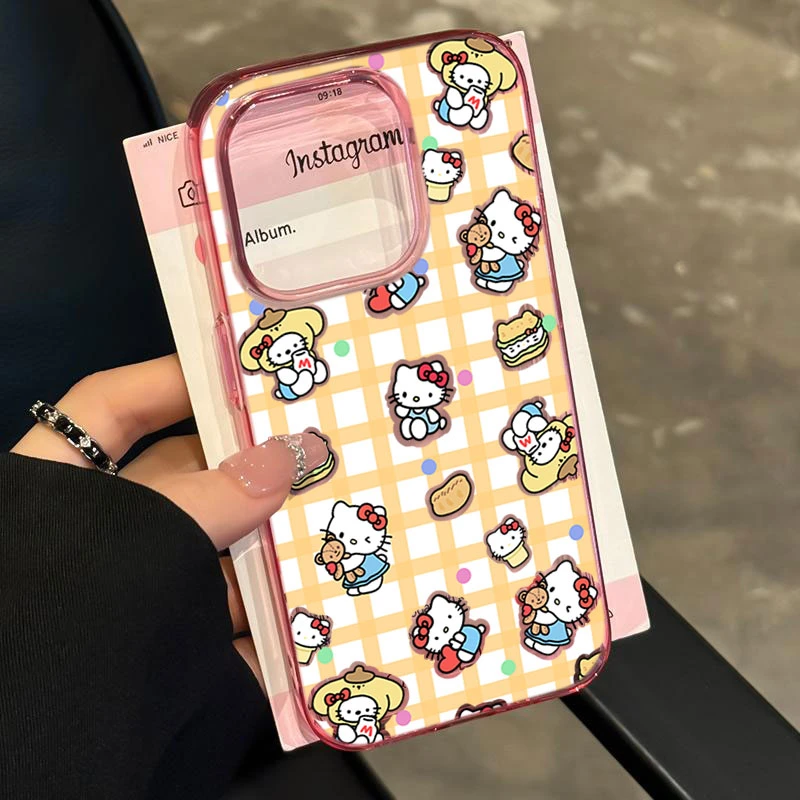 格子镂空KT猫适用iphone16/15/14promax苹果11手机壳13软胶12防摔