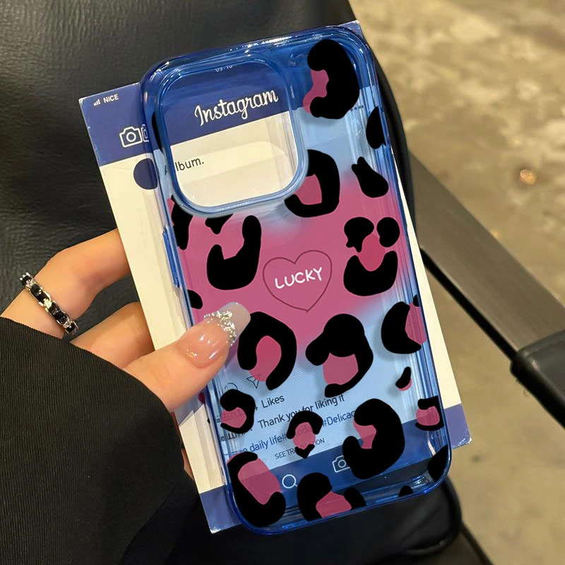 渐变爱心豹纹适用iphone16/15/14promax苹果11手机壳13软12卡通