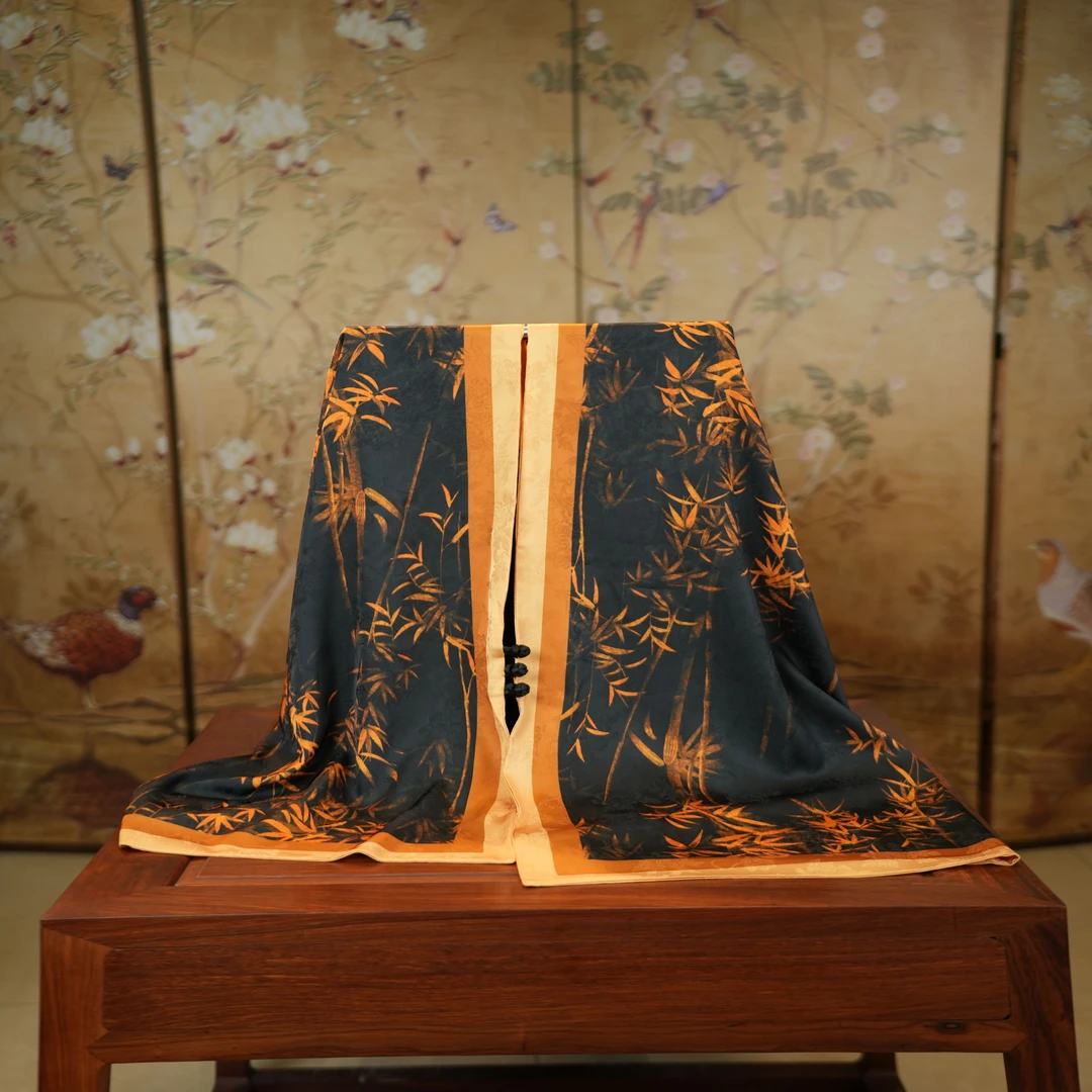 【富贵金竹】新中式花萝盘扣双层轻奢高定丝巾70*180（A213）