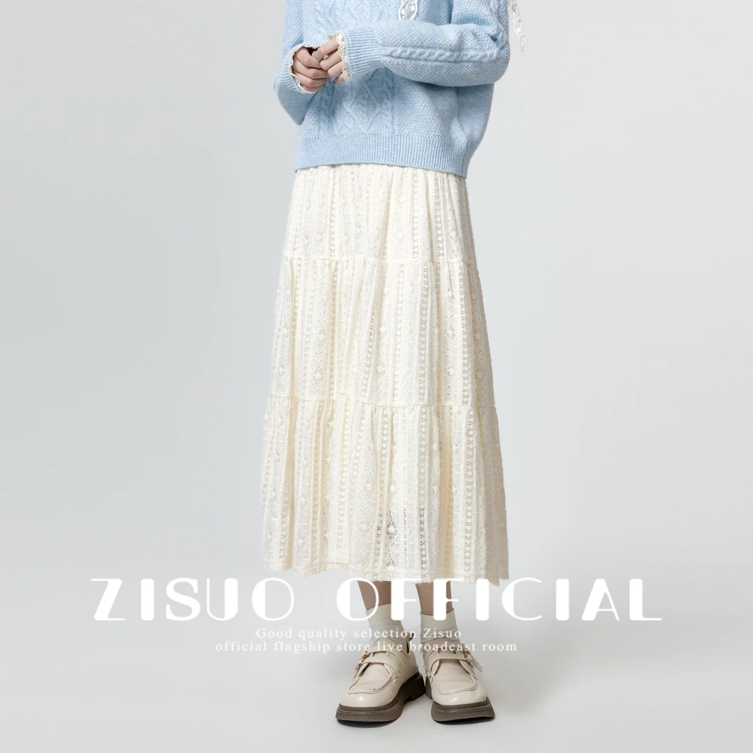 加绒加厚半身裙女2025春秋新款温柔风蕾丝高腰显瘦A字裙中长款裙