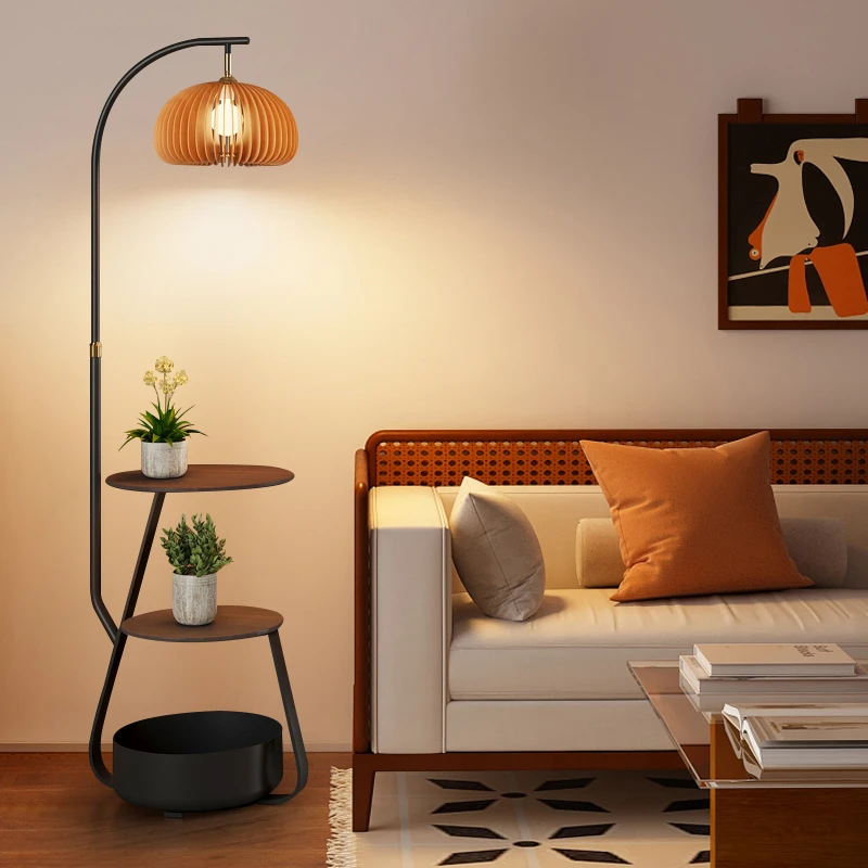 落地灯美式复古风客厅沙发旁氛围茶几灯卧室床头柜一体南瓜落地灯