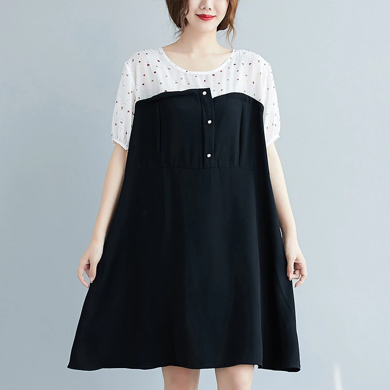 ZZ2061时尚气质甜美宽松通勤百搭拼接碎花显瘦减龄300斤大码女装