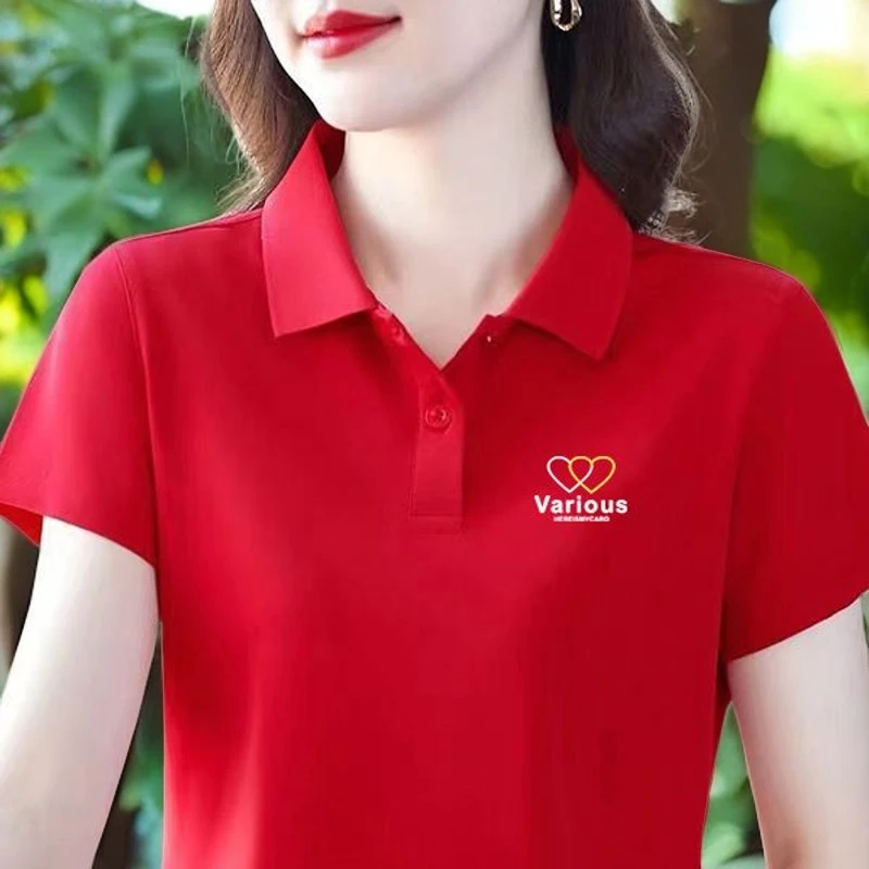 夏季红色运动POLO衫妈妈女士装短袖T恤洋气大码翻领休闲百搭上衣