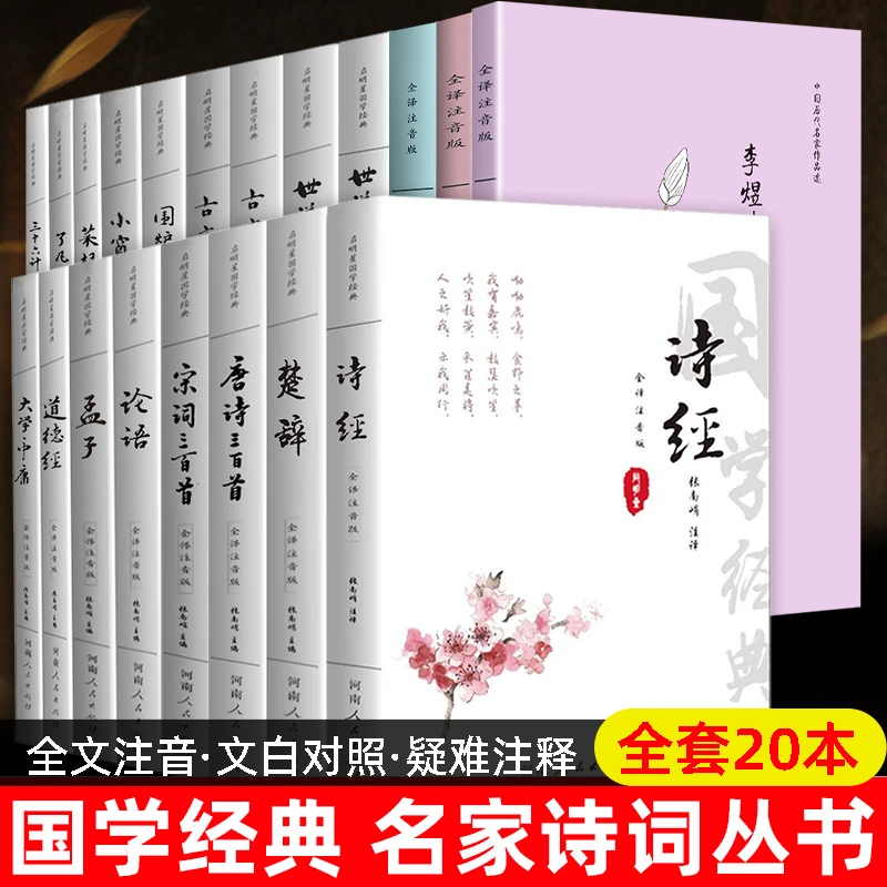 全注音全本大字注释译文论语孟子诗经大学中庸道德经楚辞了凡四训