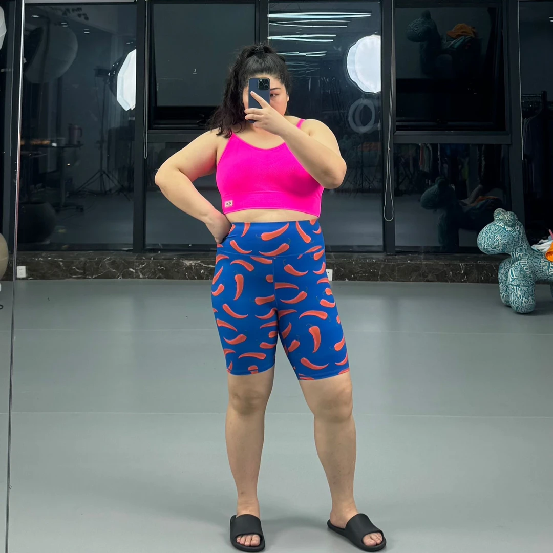 大码夏季速干高弹训练健身印花五分裤KZ-小辣椒