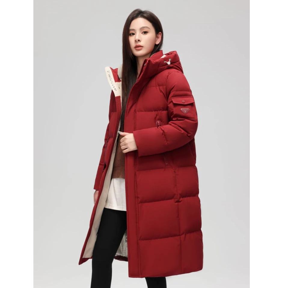 雪中飞女装羽绒服时尚休闲女士连帽中长款加厚保暖冬季韩版过膝