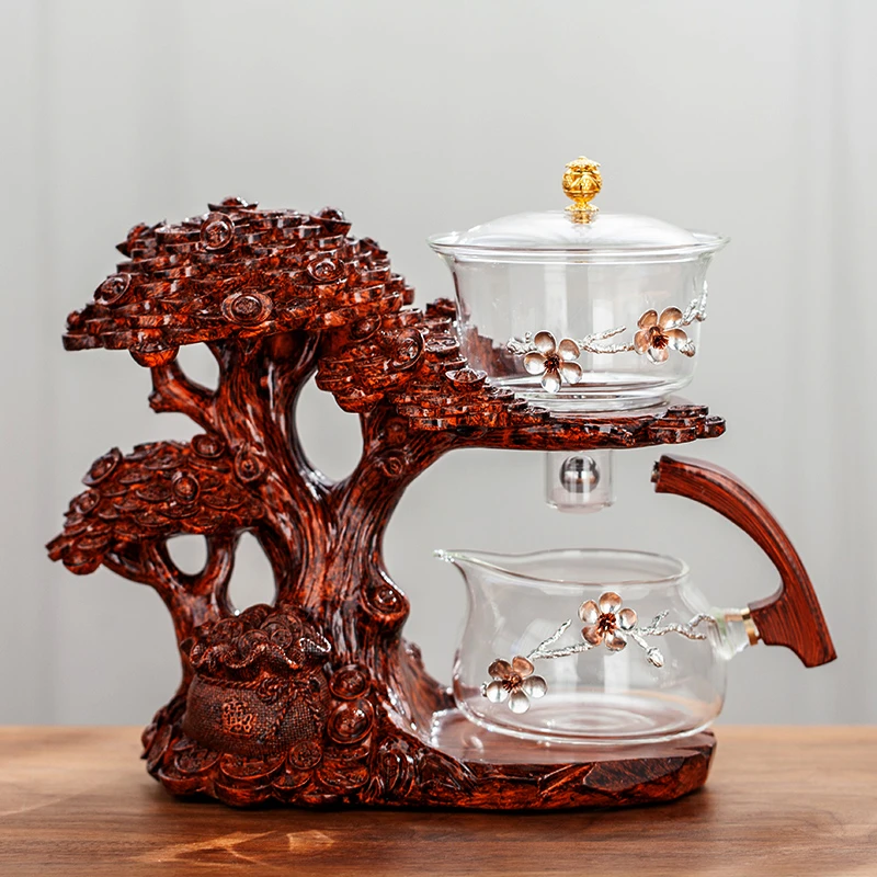 开业送礼茶水分离轻奢摇钱树半自动茶具加厚耐热玻璃高档礼品中式