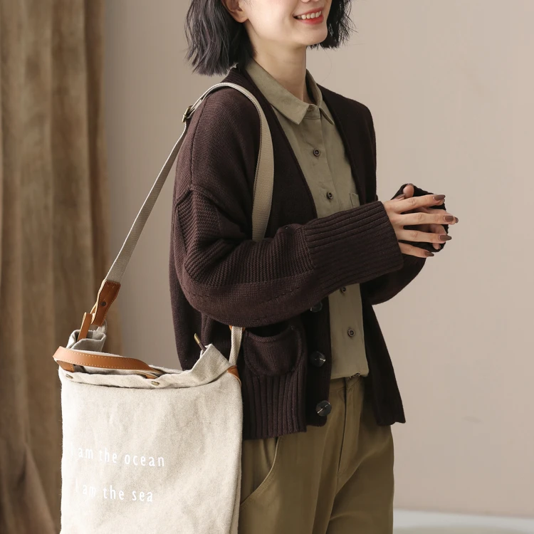 毛衣开衫宽松慵懒风外套 2022秋冬V领上衣女