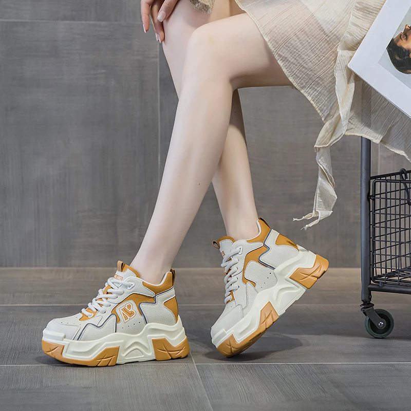 真皮内增高帮女鞋老爹鞋2023秋冬厚底百搭休闲时尚网红潮流运动