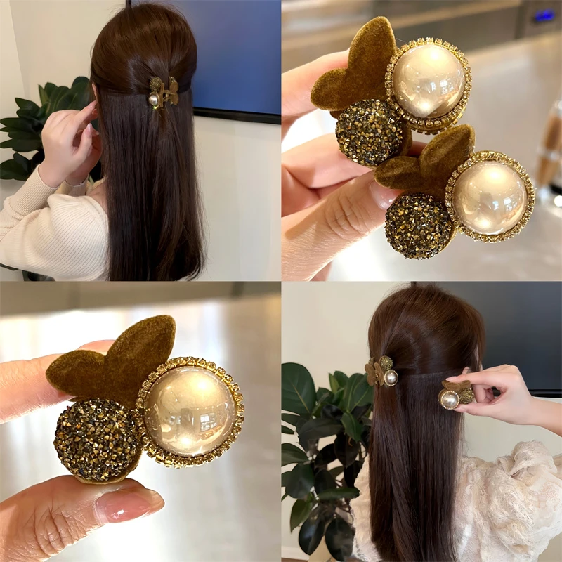 法式樱桃发夹女新款小号抓夹时尚精致发卡简约鲨鱼夹毛绒绒秋冬