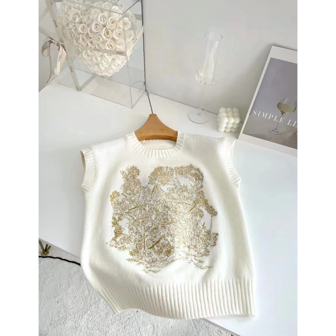 白色重工刺绣针织衫女春夏季设计感小众修身显瘦别致洋气内搭上衣