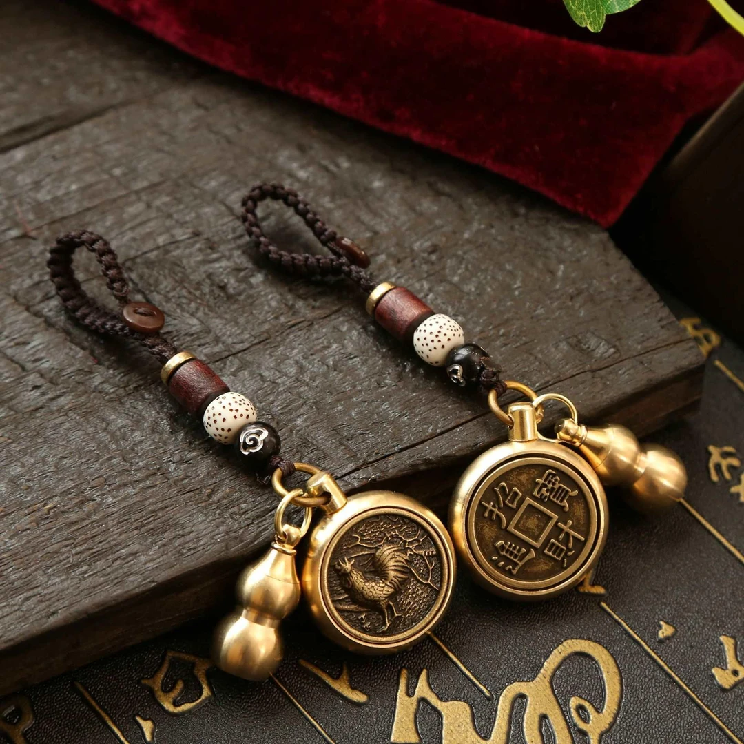 黄铜生肖钥匙扣转转招财进宝葫芦节庆礼品挂件手工绳汽车钥匙环链