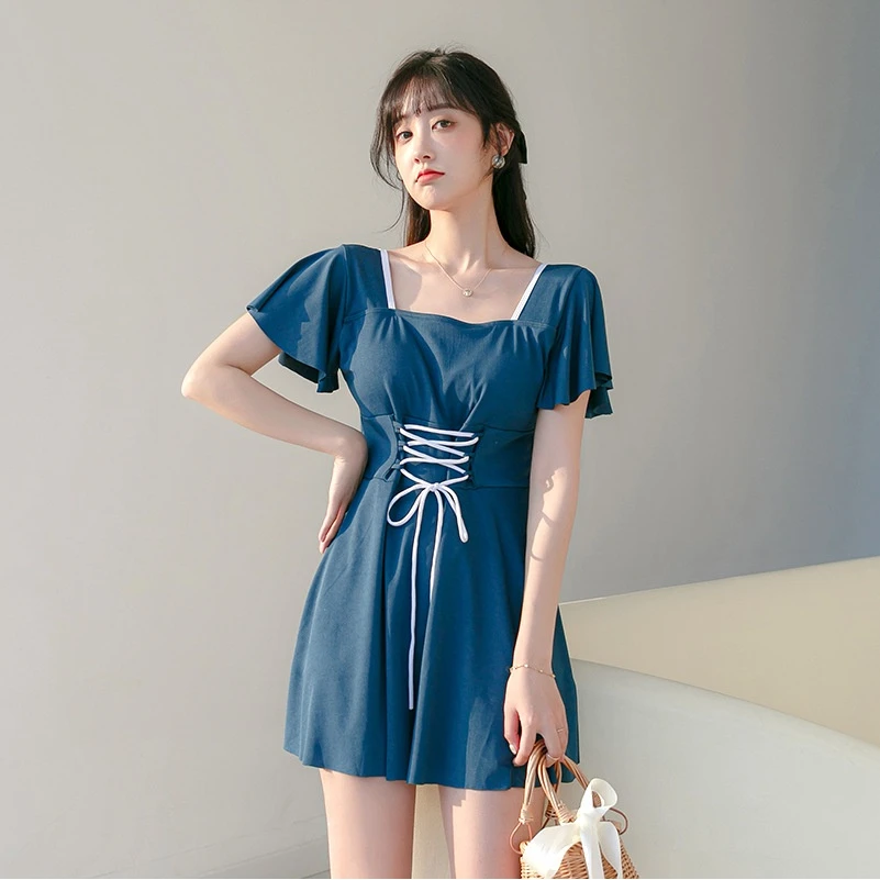 连体游泳衣女大码新款保守时尚性感ins风遮肚显瘦裙式泡温泉泳装