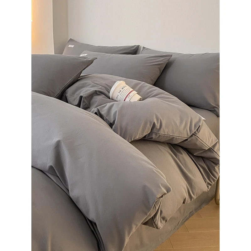 北欧纯棉床上四件套100全棉简约纯色被套床品床单宿舍三件套床笠4