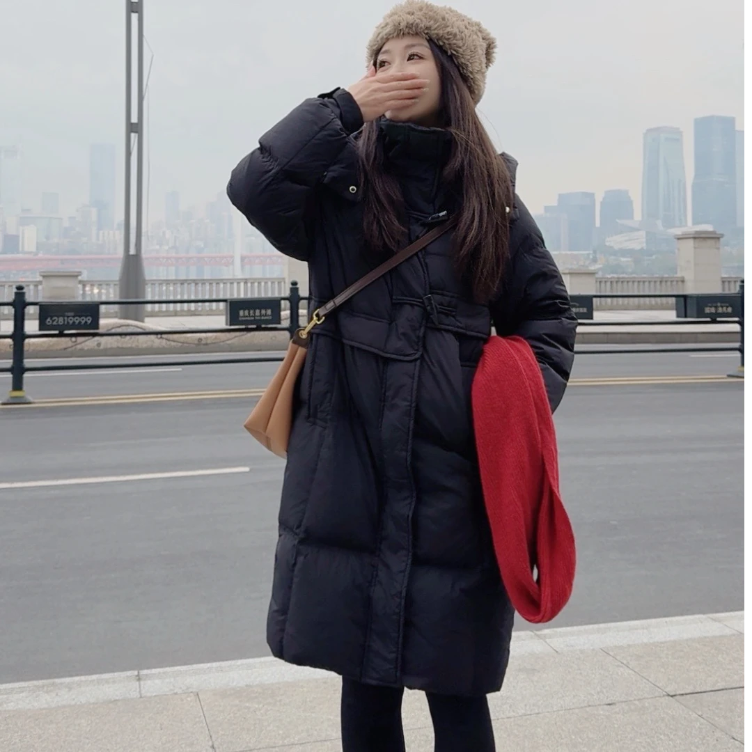 【鑫纯】小个子定制时尚潮流韩版宽松牛角扣羽绒服加厚羽绒服093