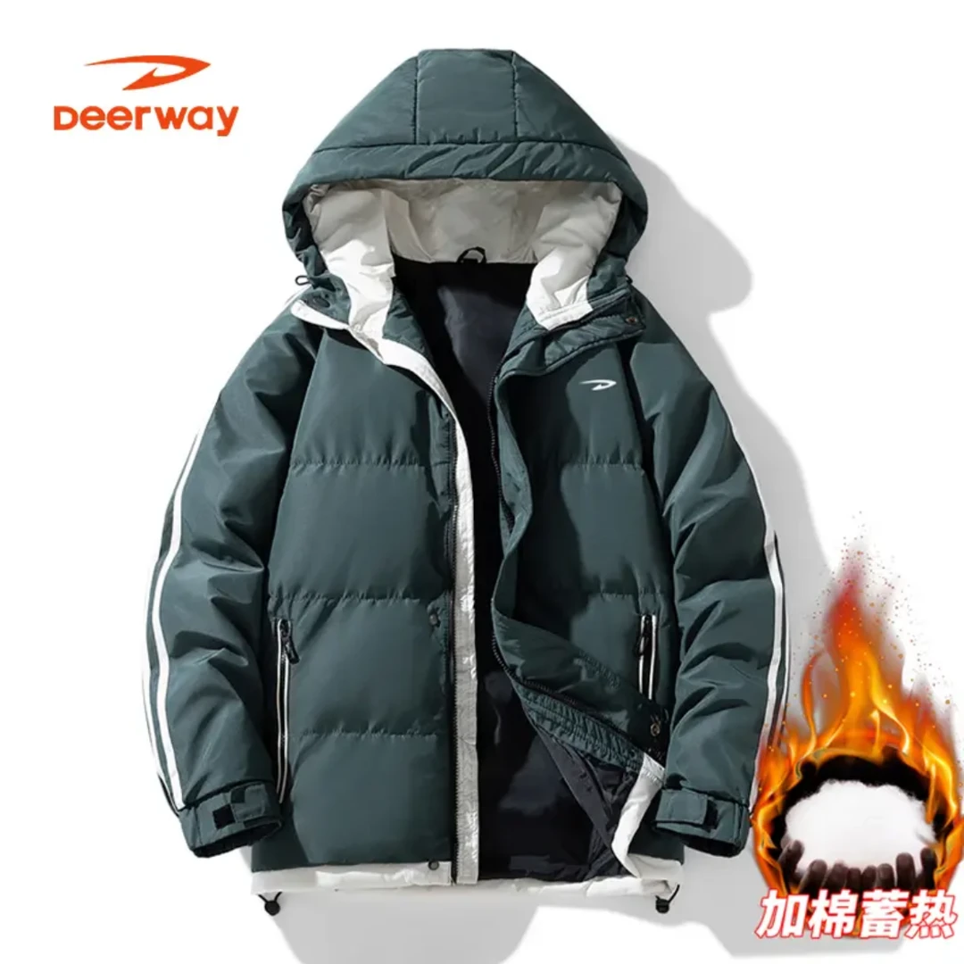 德尔惠冬季防风防水抗寒保暖男女同款连帽休闲运动加厚宽松棉服