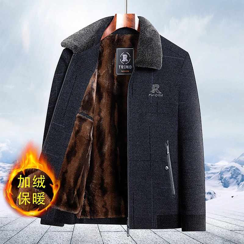 冬季新款男士加绒加厚外套中老年爸爸装休闲雪尼尔夹克爷爷保暖衣