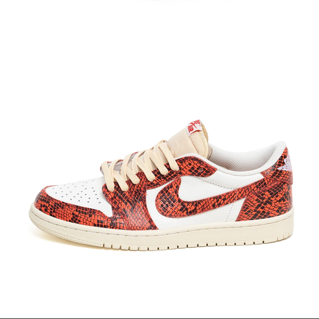 Nike耐克Air Jordan 1 Low白橘色小花蟒蛇纹复古情侣鞋【定制球鞋】
