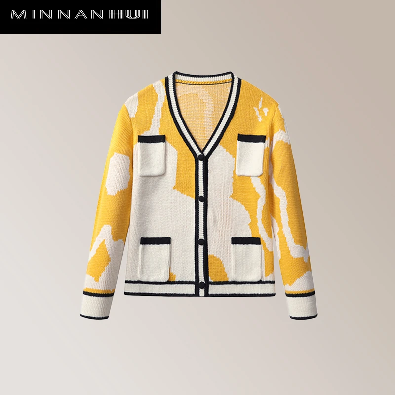 【设计师品牌】NNANHUI多巴胺花朵针织图案宽松开襟连毛衣开衫