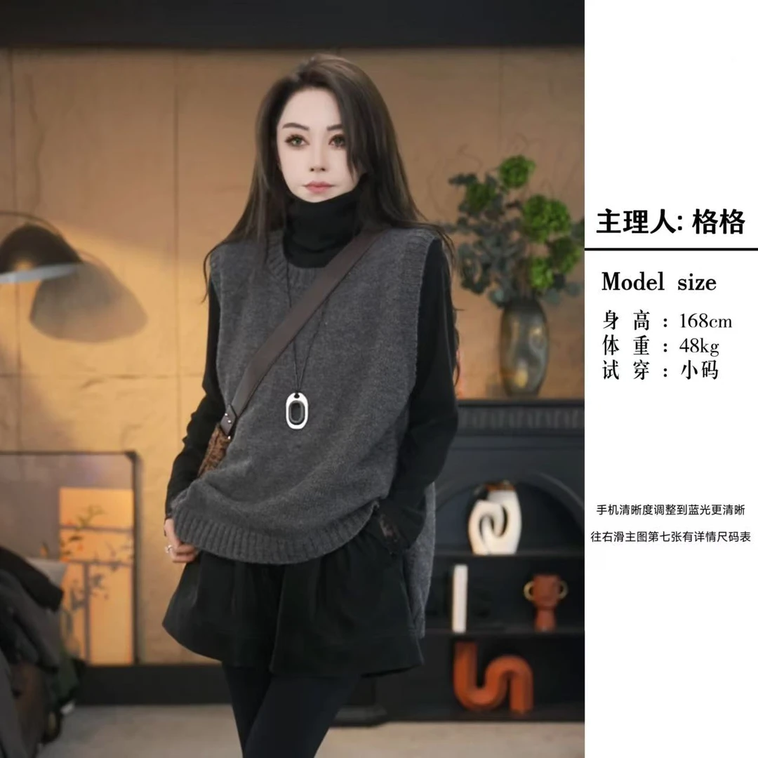 【格小姐】6068-10 秋冬上新韩版时尚不规则圆领马甲纯色百搭毛衣