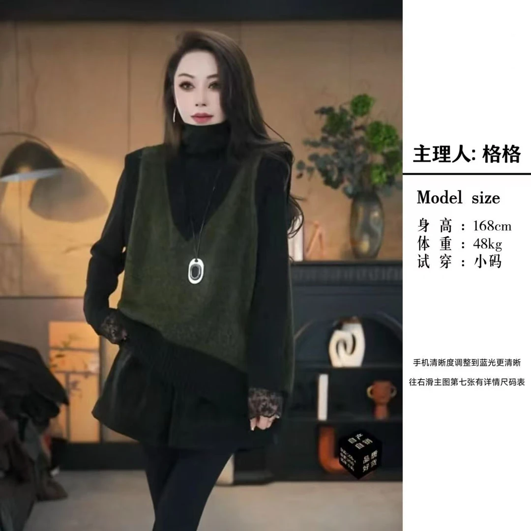 【格小姐】36010-10秋冬季上新韩版休闲百搭加厚领无袖拼色针织毛衣