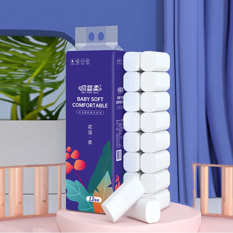 贝婴柔卷纸巾12卷5层加厚原生木浆卫生纸家用擦手纸无芯厕纸sss