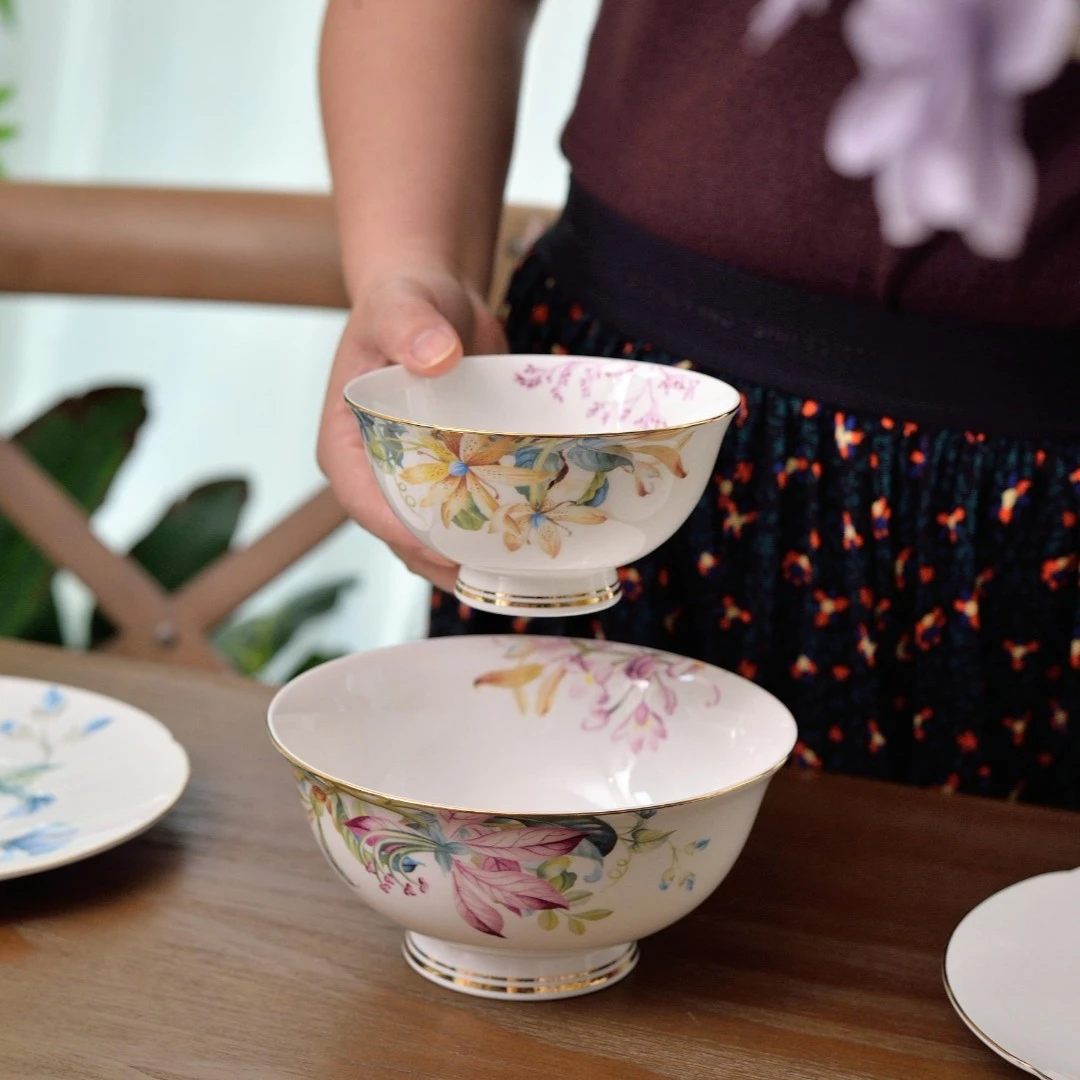 兔小姐(邂逅餐具)骨瓷高脚碗6英寸面碗/勺子/筷子餐桌家用