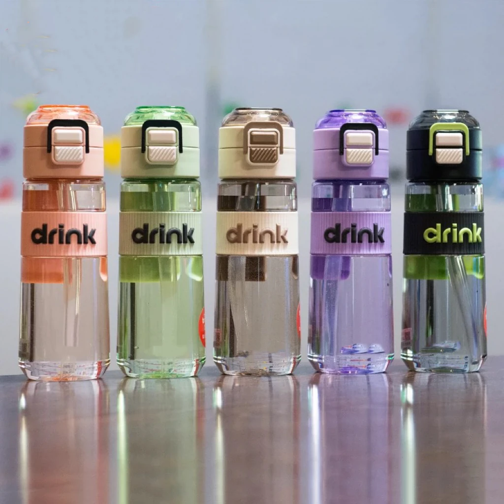 创意潮流直饮吸管tritan双饮弹盖直饮水杯防摔书包杯子户外健身