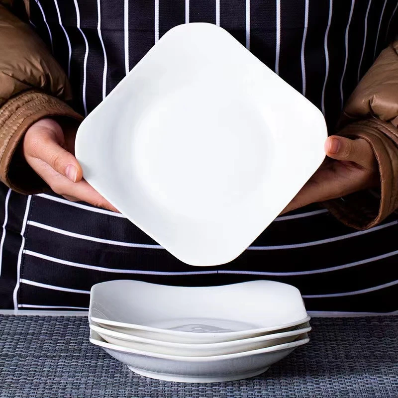 纯白釉下彩8英寸如意方盘6个装景德镇家用陶瓷餐具食品级健康盘子