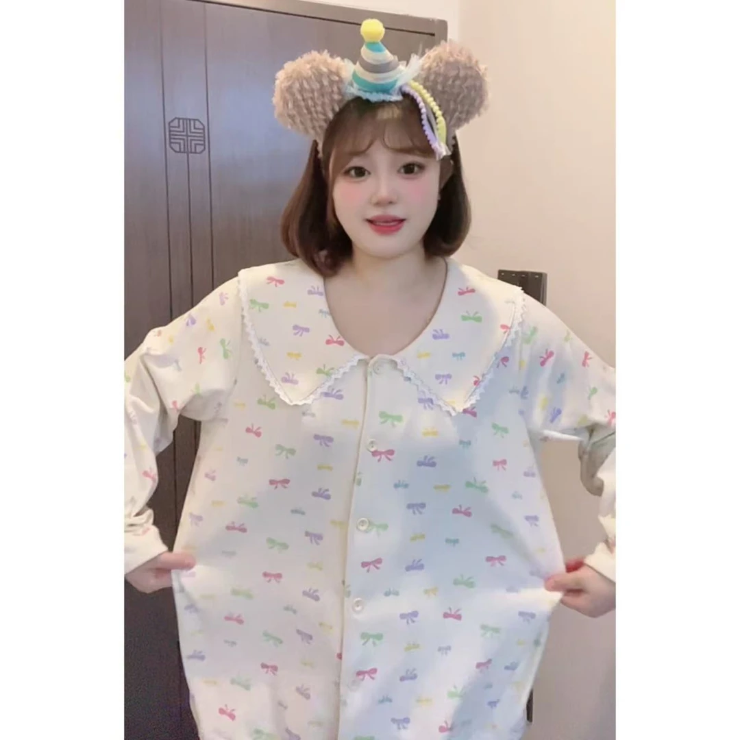 1028德绒大码宽松秋冬保暖睡衣女甜美可爱可外穿家居服套装蕾丝