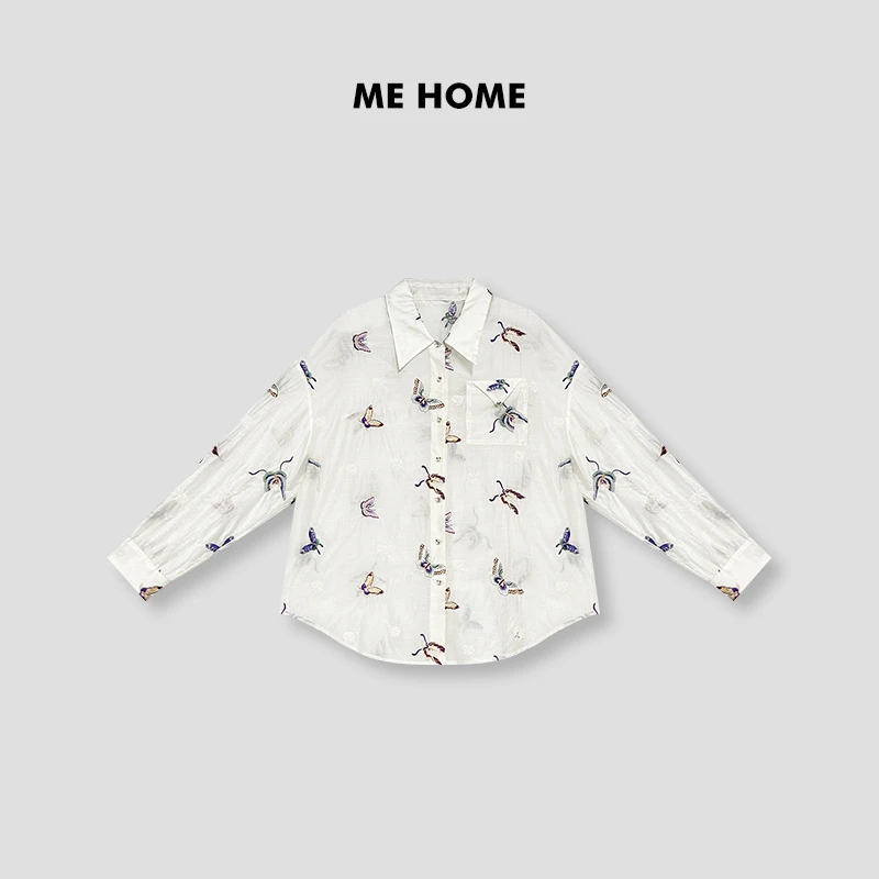 ME【彩绘蝴蝶】夏季新款百搭时尚女士显瘦气质衬衫MEQS3146