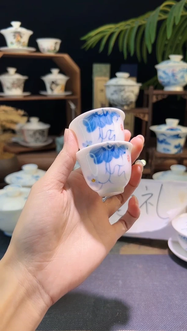 【闪购商品】羊脂玉牵牛花杯子2个装