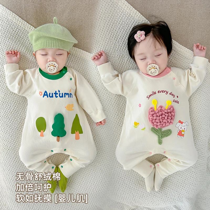 (舒绒棉无骨)韩系ins婴儿连体衣秋季新品男女宝爬服外出服潮