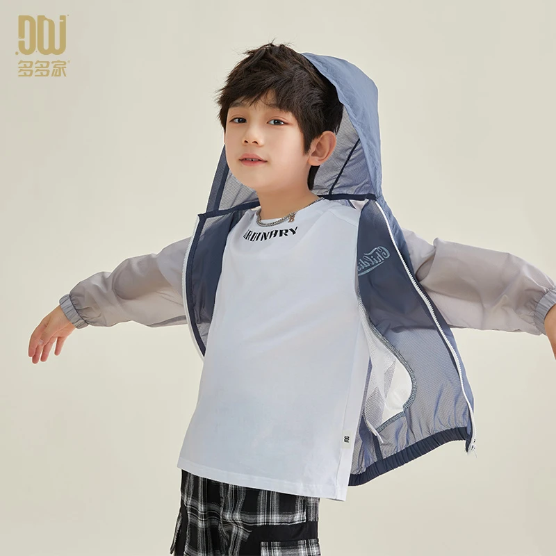 多多家6390【轻薄外套.皮肤衣】中大童休闲拼接撞色透气外套防晒衣