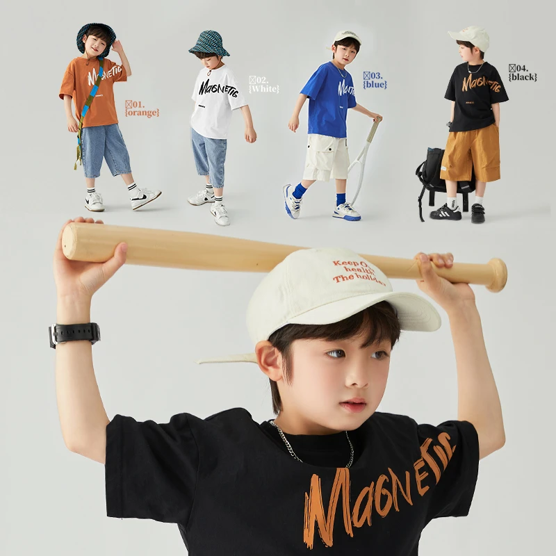 多多家9377【有170.A类凉感全棉】中大童儿童夏季宽松大字母印花T恤