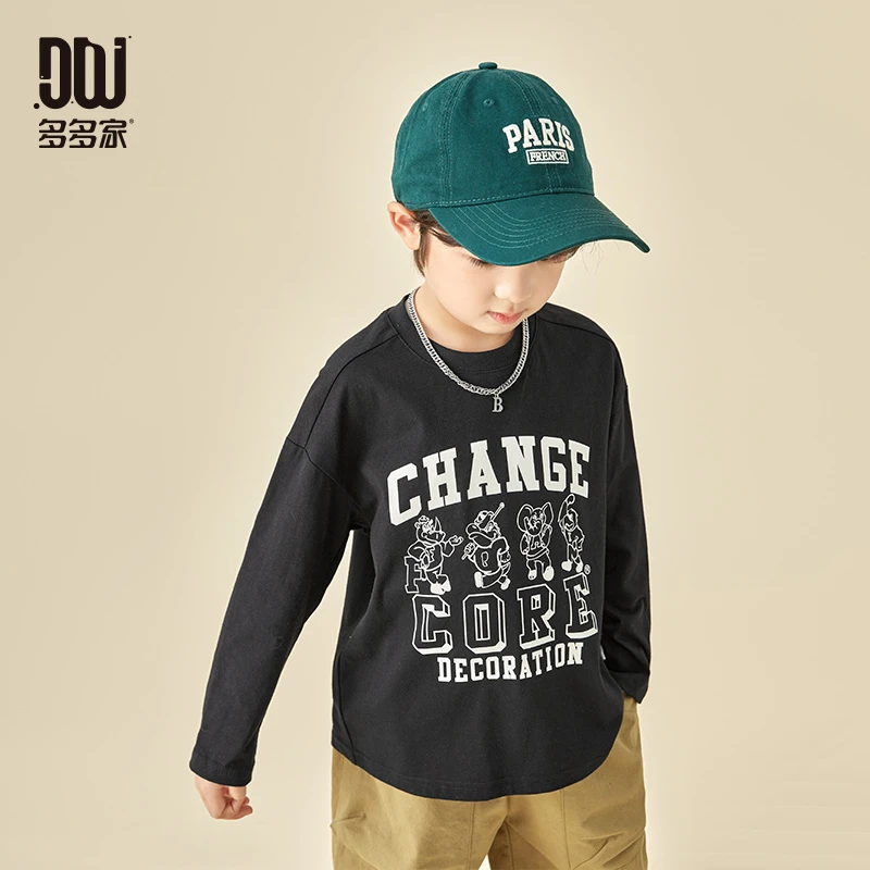 多多家9091【100棉.卡通T】中大童小动物春秋印花休闲打底长袖T恤