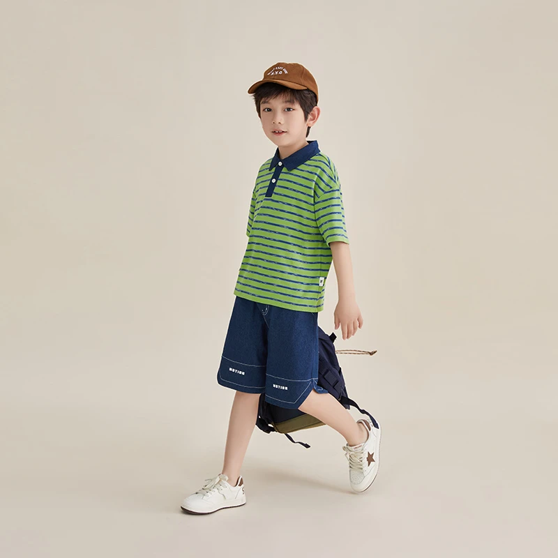 多多家6322【高货.牛仔领POLO衫】中大童儿童领口拼接牛仔Polo衫