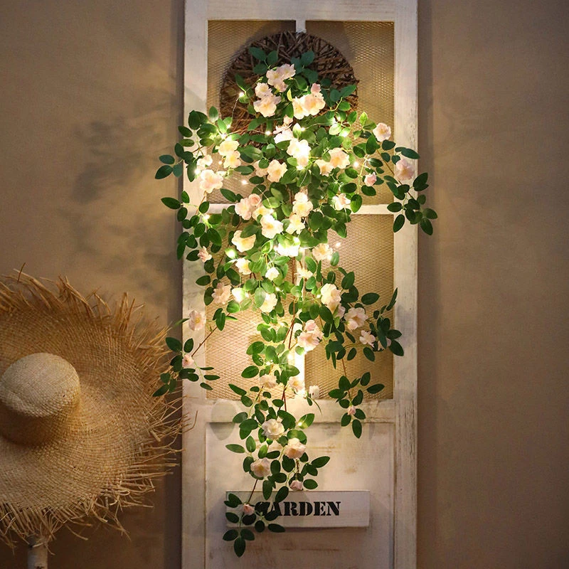 仿真蔷薇花壁挂假花垂吊兰装饰室内客厅墙壁遮丑藤蔓高档挂墙绿植