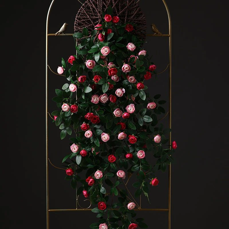 仿真绿植仿真玫瑰花藤蔓壁挂式挂墙面遮丑卧室内客厅玄关装饰假花