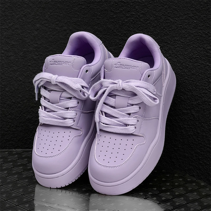 漫行 24年秋冬新款豆蔻紫厚底增高板鞋百搭国潮港风潮鞋