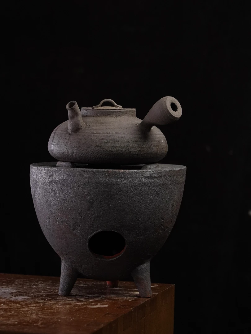 潮州纯手工柴烧简约侧把砂铫壶龙蛋炭炉侘寂风
