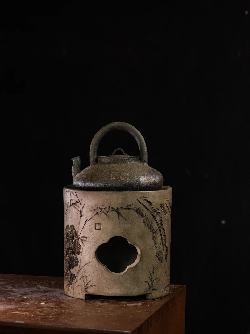 潮州纯手工柴烧简约提梁砂铫壶大海棠炭炉侘寂复古风