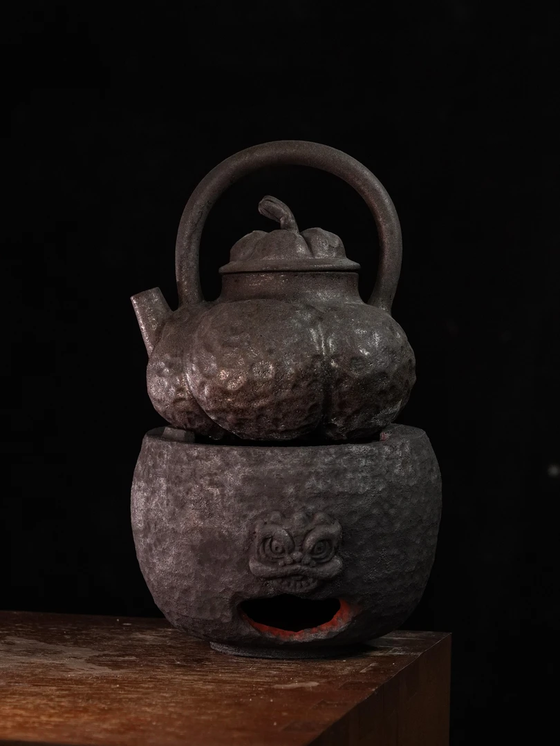 潮州纯手工柴烧南瓜提梁砂铫壶狮子炭炉侘寂风