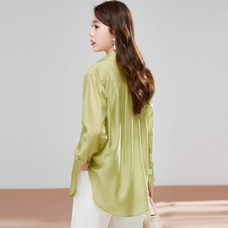 夏季新款天丝防晒衬衫女长袖冰丝透气凉感上衣女士宽松莱赛尔衬衣
