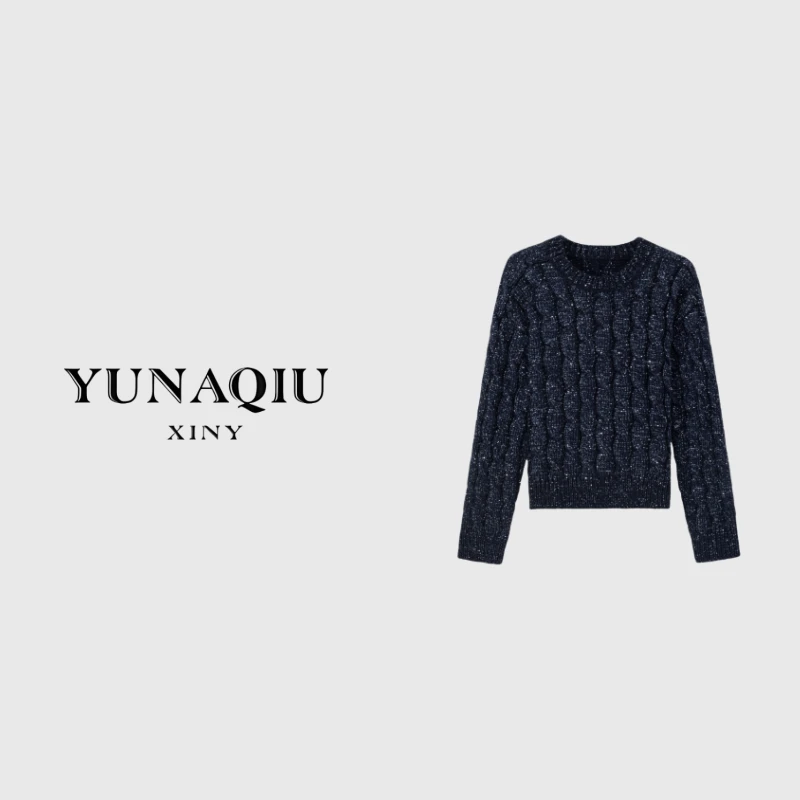 YUNAQIU 针织毛衫长袖时尚休闲打底设计师秋冬提花毛衣-8677