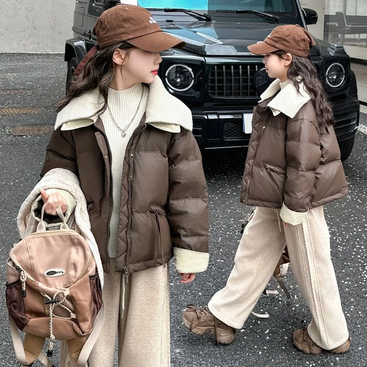 女童冬款外套加厚保暖儿童棉服韩版短款百搭冬季棉衣学生洋气翻领