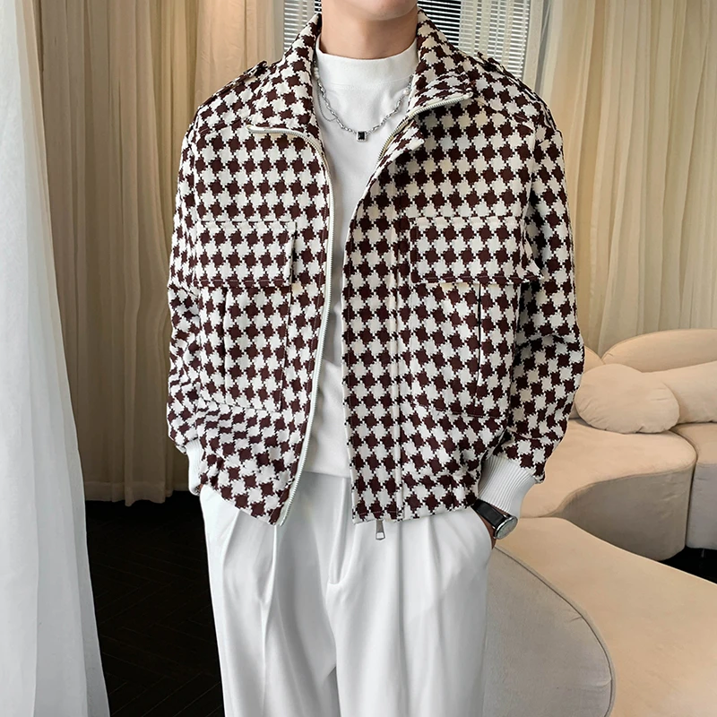 阿航男装潮牌韩版宽松飞行夹克休闲春秋情侣小香风潮流痞帅千鸟格