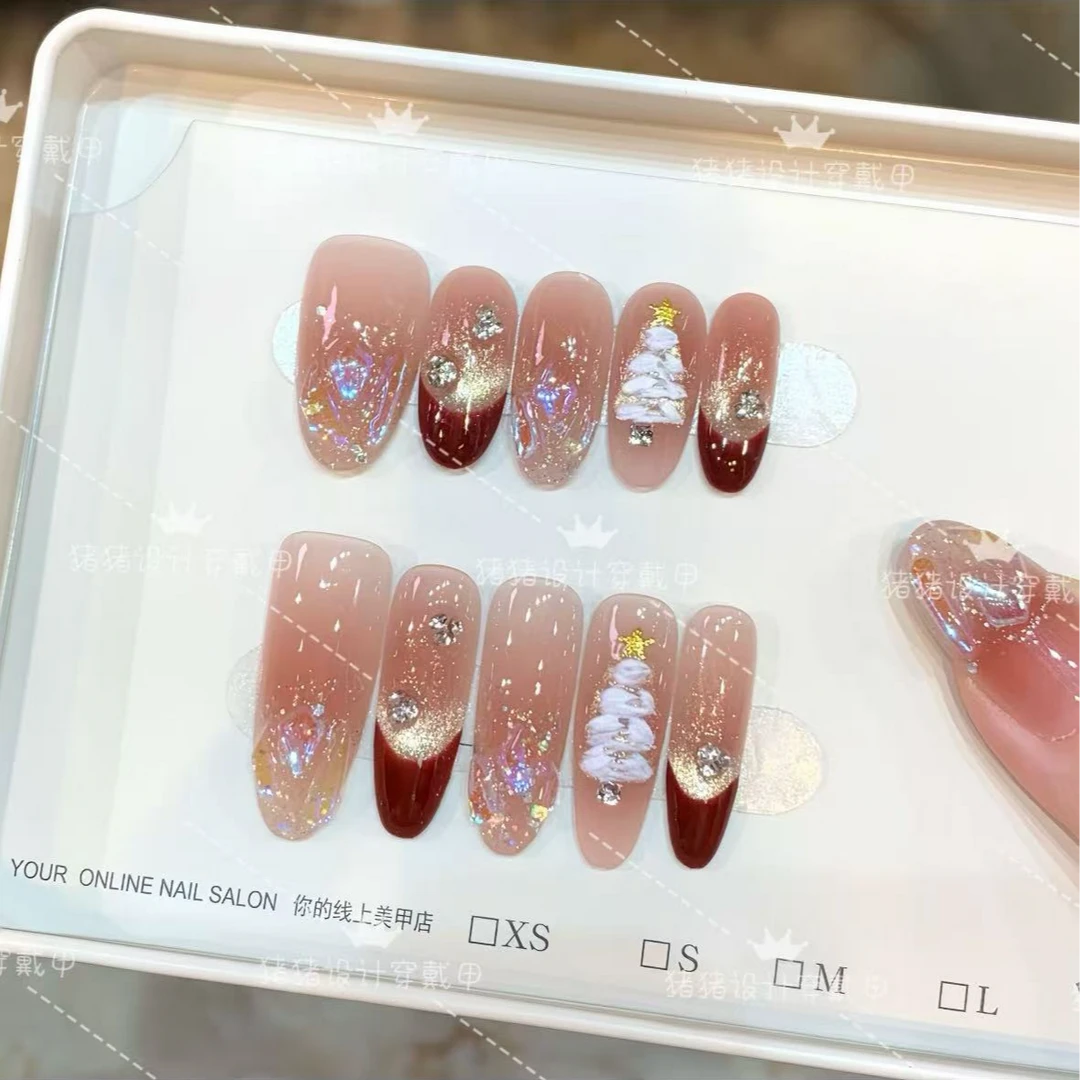 【甜蜜圣诞】新款高品质纯手工穿戴甲美甲贴穿戴式光疗猫眼流行显白